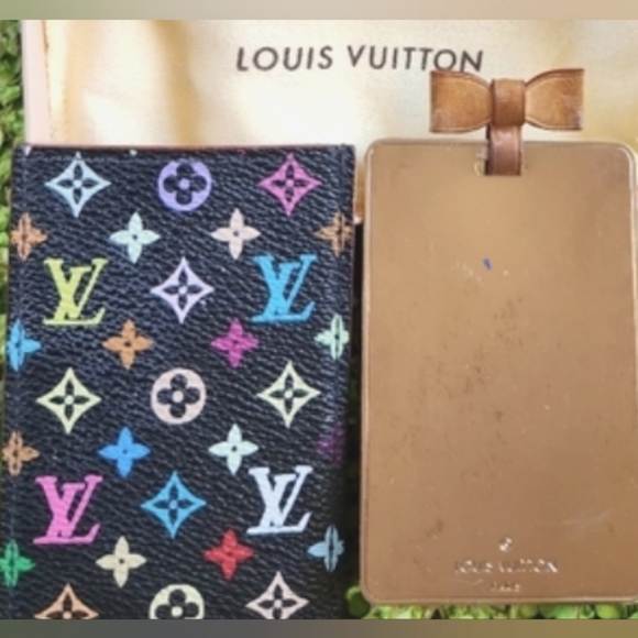LOUIS VUITTON Black Multicolor LV Logo Mirror Credit Card Hotel Key Holder Case - Picture 4 of 16